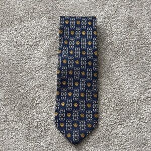 Versace Navy Logo Patterned Silk Tie with Gold Accents